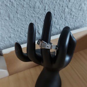 Vintage Textured Belt Buckle Ring w/Charm